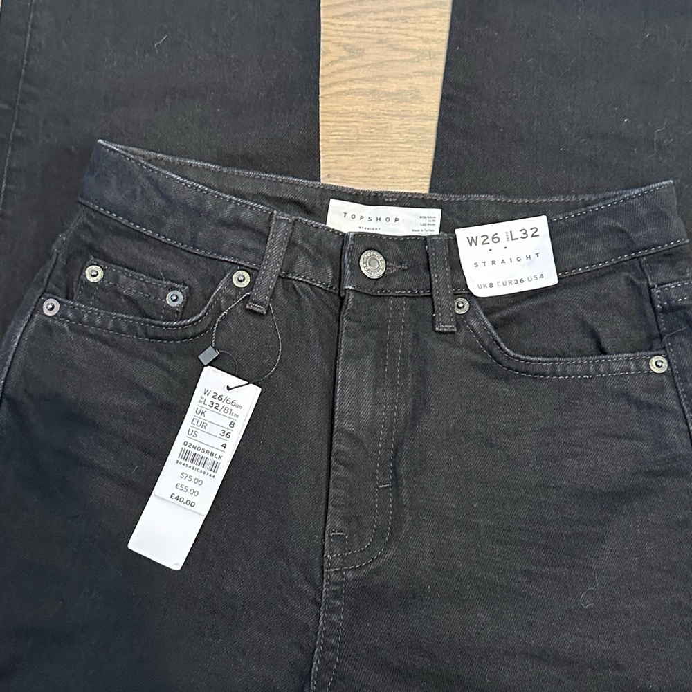 🚨FINAL SALE! PRICE IS FIRM🚨NWT TopShop Black Straight Leg Jeans - Picture 4 of 5